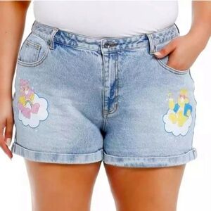 Care Bears Glitter Print Denim Mom Shorts Hot Topic Womens Size 16